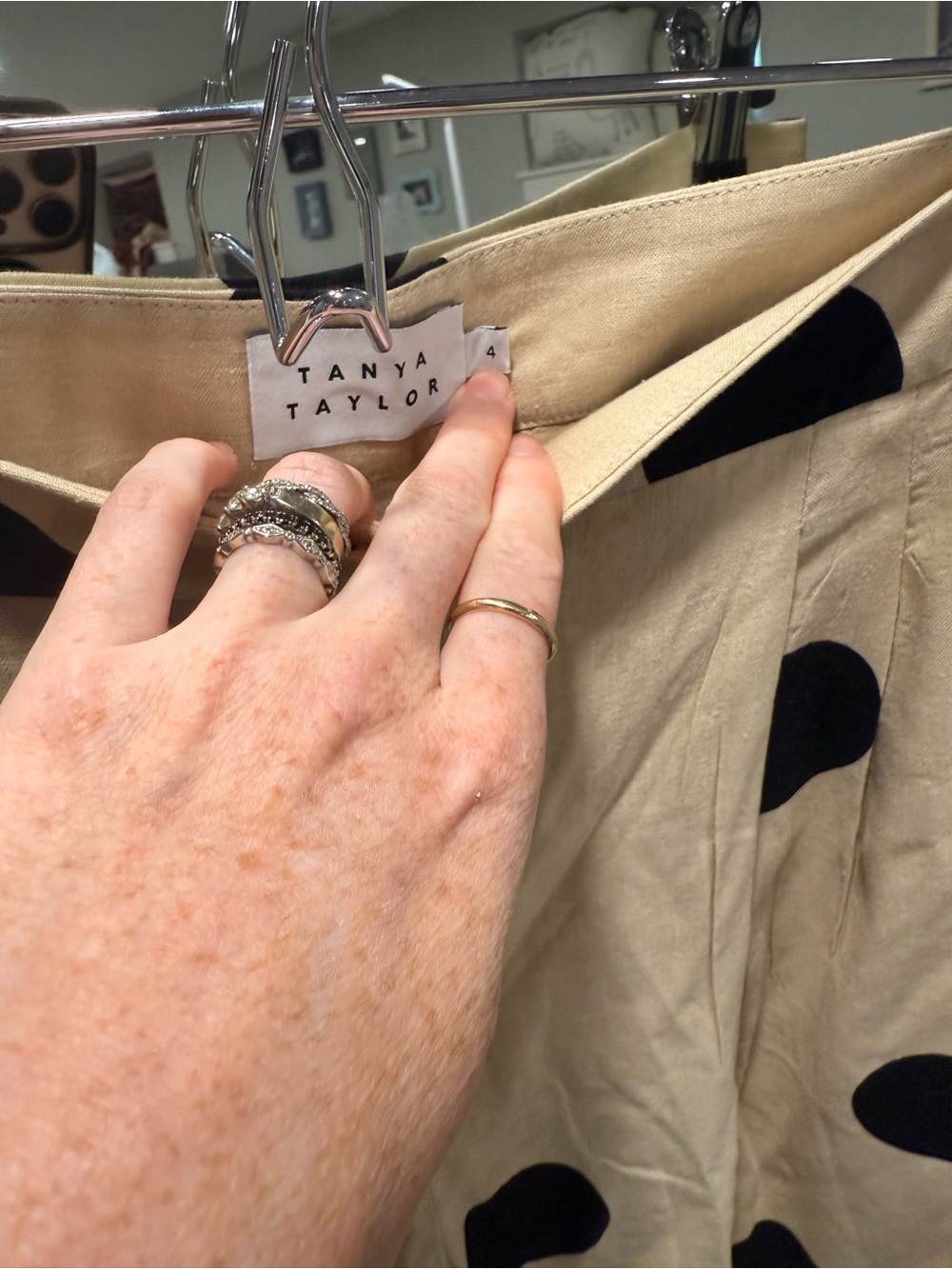 Tanya Taylor Beige Wide-Leg Pants with Black Polka Dots - Picture 5 of 9